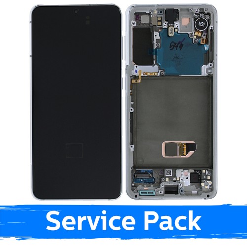 LCD ekranas, suderinamas su Samsung G991 S21 su rėmu / Phantom White / (Service Pack)