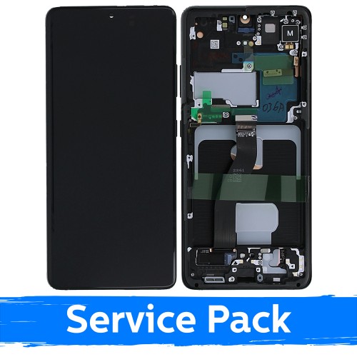 LCD ekranas suderinamas su Samsung G998 S21 Ultra su rėmeliu / Phantom Black / (Service Pack)