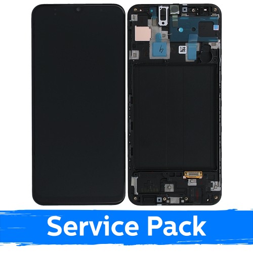 LCD дисплей совместимый с Samsung A305 A30 чёрный с рамкой (Service Pack)