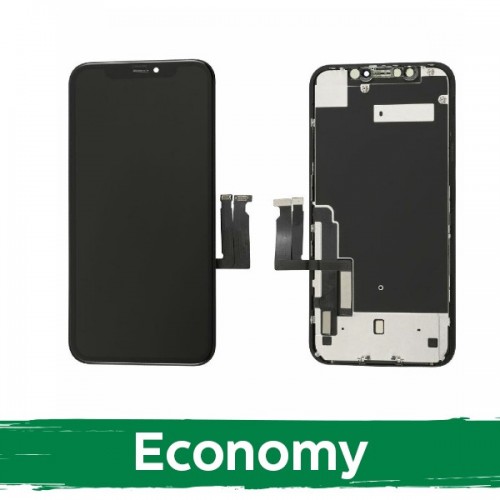 LCD ekranas suderinamas su iPhone XR juodas (INCELL su metaline plokštele / Economy)
