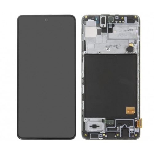 LCD ekranas suderinamas su Samsung A515 A51 juodas su rėmeliu HQ