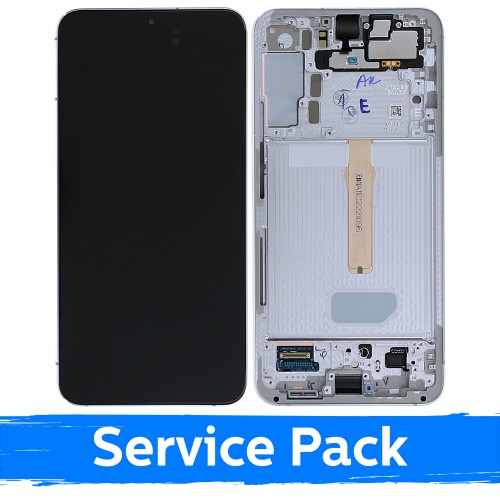 LCD ekranas skirtas Samsung S906 S22 Plus su rėmeliu / baltas (Cream)(Sky Blue) / (Service Pack)