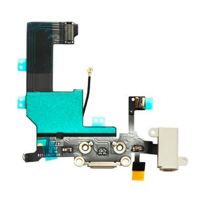 Шлейф для iPhone 5S разъём аудио и зарядки с микрофоном белый Оригинал