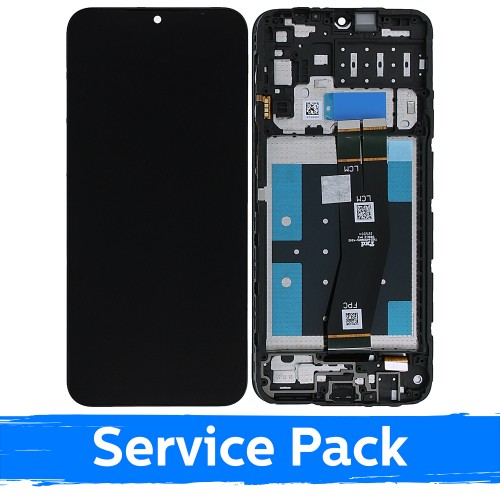 LCD ekranas suderinamas su Samsung A145 A14 4G (A145P/A145R) juodas su rėmeliu (Service Pack)