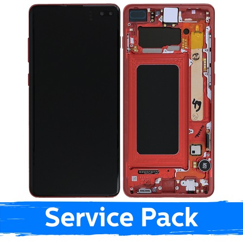 LCD дисплей совместимый с Samsung G975 S10 Plus с рамкой Cardinal Red (Service Pack)
