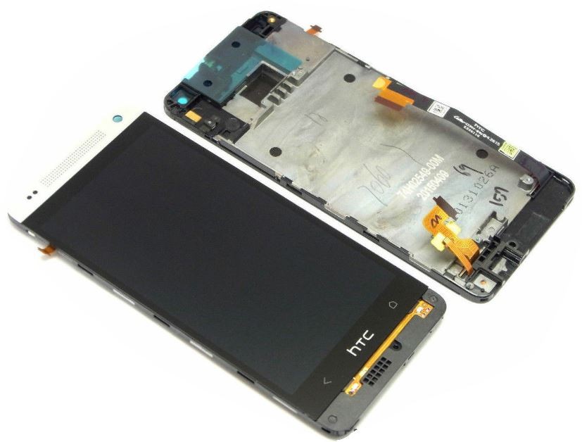 LCD ekranas HTC One Mini (M4) su lietimo ekranu ir rėmeliu sidabrinis originalus (service pack)