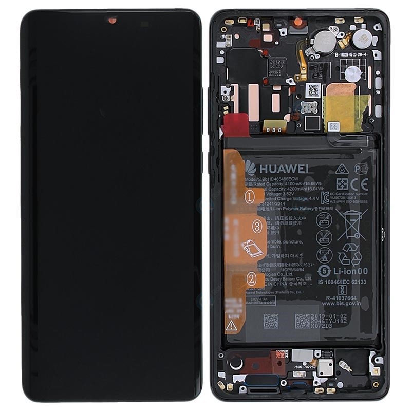 LCD ekranas Huawei P30 PRO su lietimo ekranu, rėmeliu ir baterija juodas originalus (naudotas Grade A)