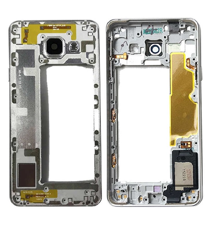 Средняя рамка Samsung A310 A3 2016 серый (чёрный) с вибромотором и боковыми кнопками Оригинал (б/у Grade B)