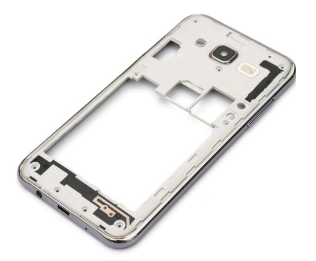Средняя рамка Samsung J500 J5 2015 серебристый (золотой) с вибромотором и боковыми кнопками Оригинал (б/у Grade B)