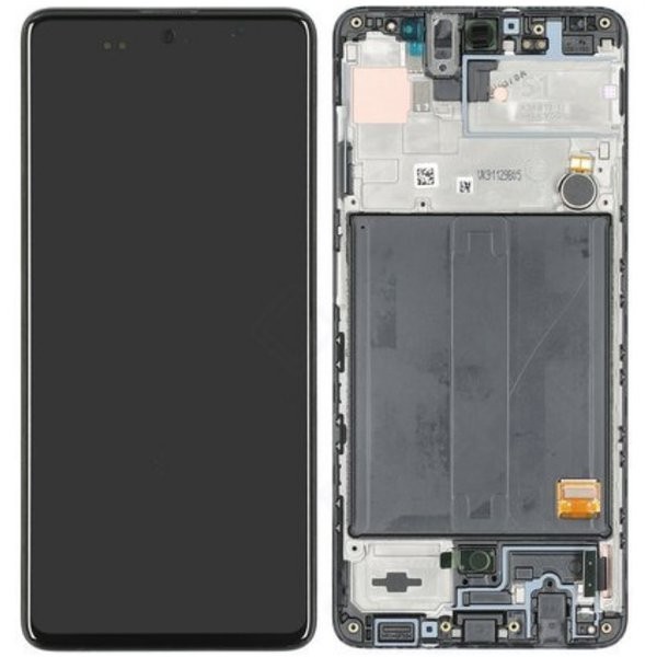 LCD ekranas Samsung A515 A51 2020 su jutikliniu ekranu ir rėmeliu juodas originalus (serviso paketas)