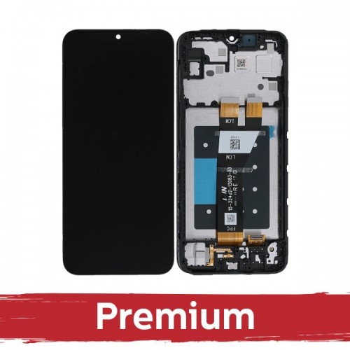 LCD Ekranas suderinamas su Samsung A146P A14 5G juodas su rėmeliu OEM