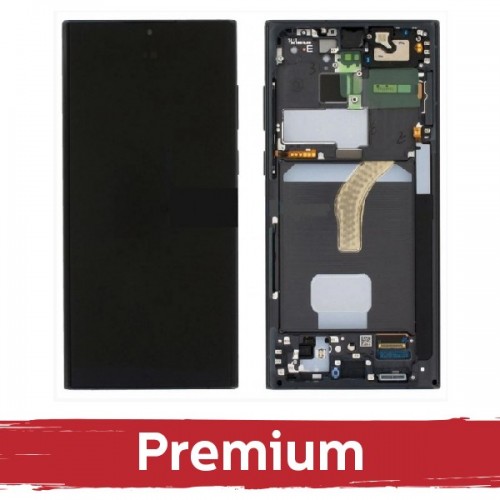 LCD ekranas skirtas Samsung S908 S22 Ultra su rėmeliu / Phantom Black / OEM