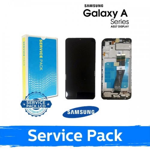 LCD ekranas suderinamas su Samsung A037F A03s non-EU juodas su rėmeliu (Service Pack)