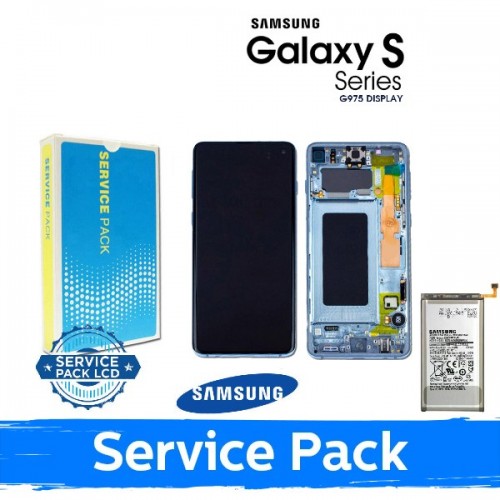 LCD ekranas suderinamas su Samsung G975 S10 Plus su rėmeliu / Prism Blue / (Service Pack) + SU BATERIJA
