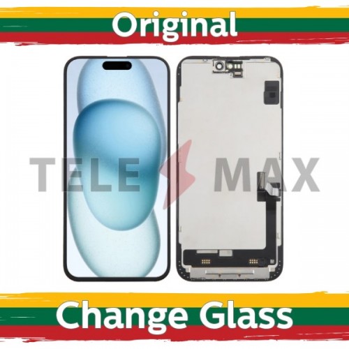 LCD ekranas suderinamas su iPhone 15 Plus juodas (atnaujintas: Telemax)