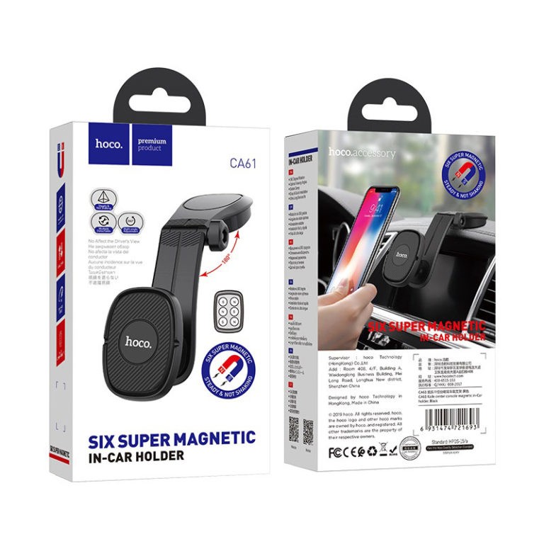 Universalus automobilinis telefono laikiklis Hoco CA61 Kaile su magnetiniu tvirtinimu prie prietaisų skydelio, juodas
