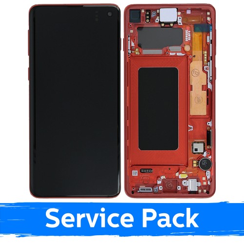 LCD ekranas skirtas Samsung G973 S10 su rėmu / Cardinal Red / (Service Pack)