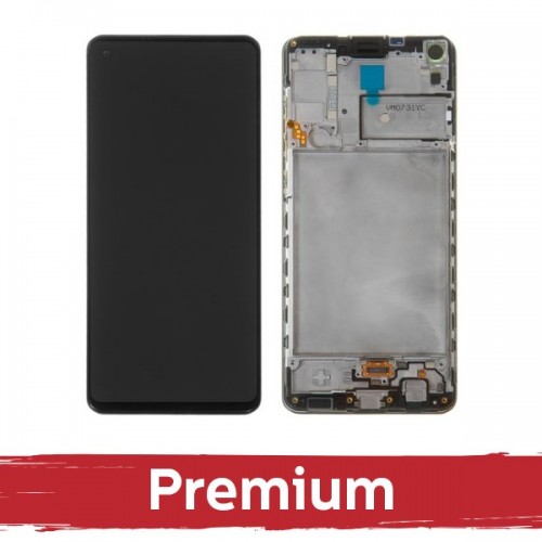 LCD ekranas, suderinamas su Samsung A217 A21s, juodas, su rėmeliu, OEM