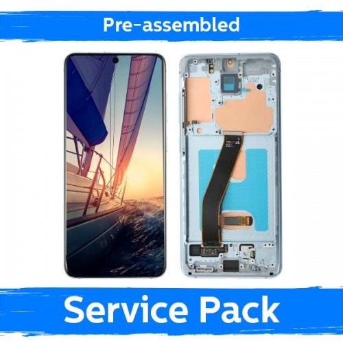 LCD ekranas, suderinamas su Samsung G980 (G981) S20, su rėmeliu / Cloud Blue / (iš anksto surinktas Service Pack)