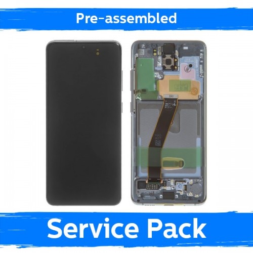 LCD ekranas, suderinamas su Samsung G980 (G981) S20, su rėmeliu / Cosmic Gray / (iš anksto surinktas Service Pack)