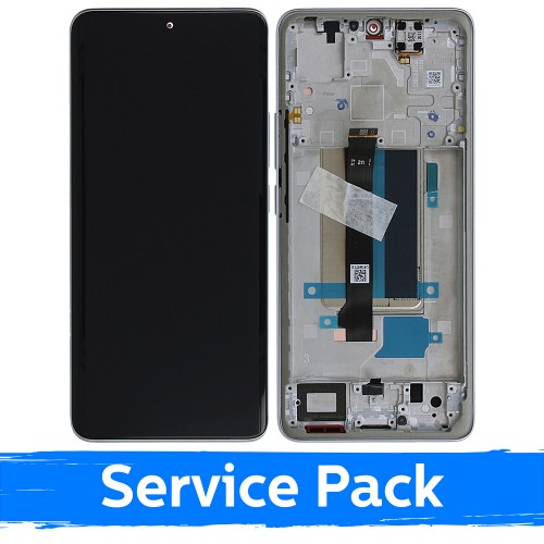 LCD ekranas skirtas Xiaomi Redmi Note 13 Pro+ 5G su rėmeliu / Moonlight White / (Service Pack)