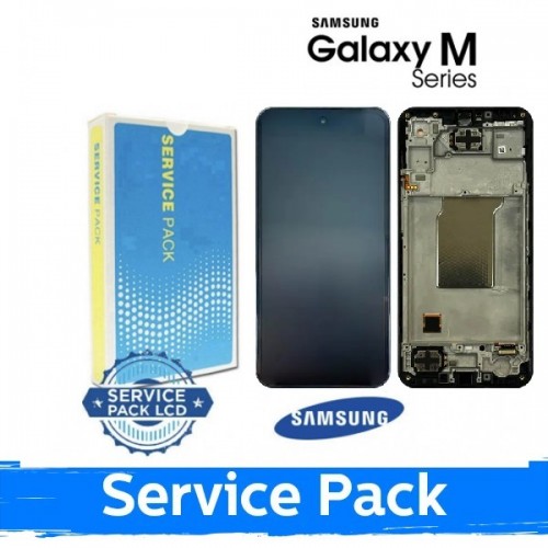 LCD ekranas skirtas Samsung M356 M35 5G juodas su rėmeliu (Service Pack)