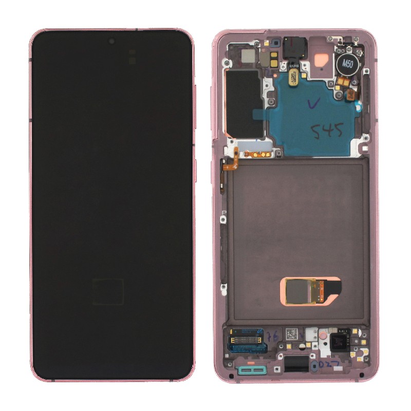 LCD ekranas Samsung G991 S21 5G su lietimo ekranu ir rėmeliu Phantom Pink originalus (paslaugų paketas)