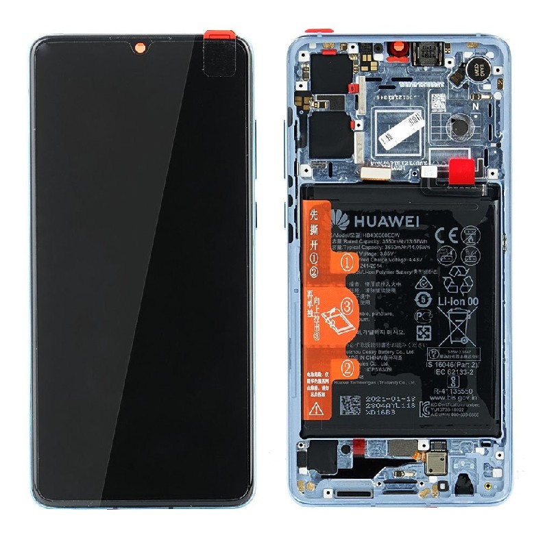 LCD ekranas Huawei P30 (nauja versija 2021) su lietimo ekranu, rėmeliu ir baterija Breathing Crystal originalus (service pack)