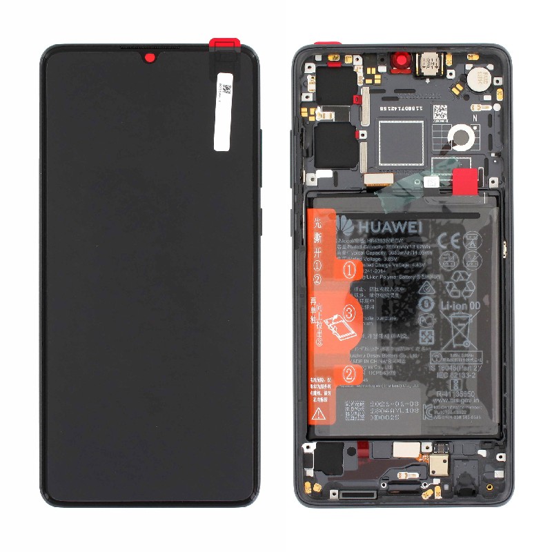 LCD экран Huawei P30 (новая версия 2021) с тачскрином, рамкой и аккумулятором чёрный Оригинал (сервисная упаковка)