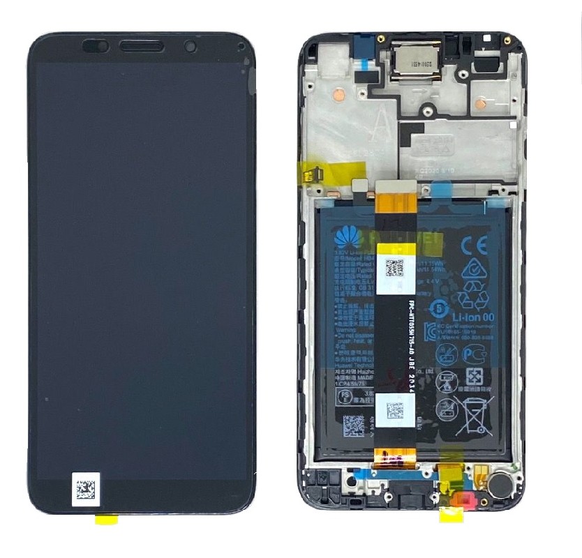LCD ekranas Huawei Y5p 2020 su lietimo ekranu, rėmeliu ir baterija Midnight Black originalus (service pack)