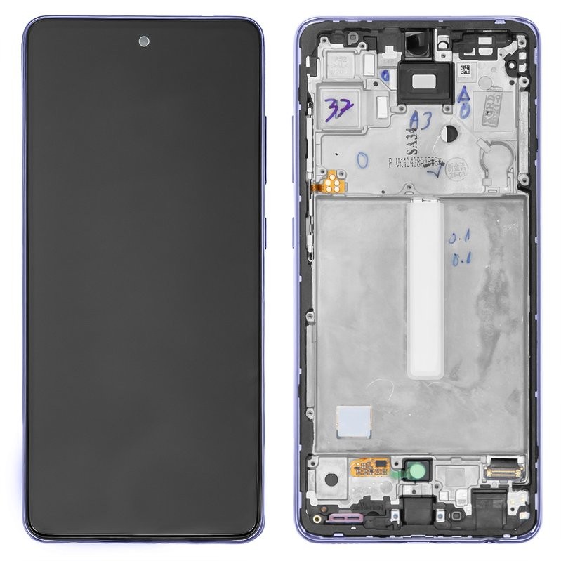 LCD ekranas Samsung A525/A526 A52 4G/5G 2021 su jutikliniu ekranu ir rėmeliu Awesome Violet originalus (serviso paketas)