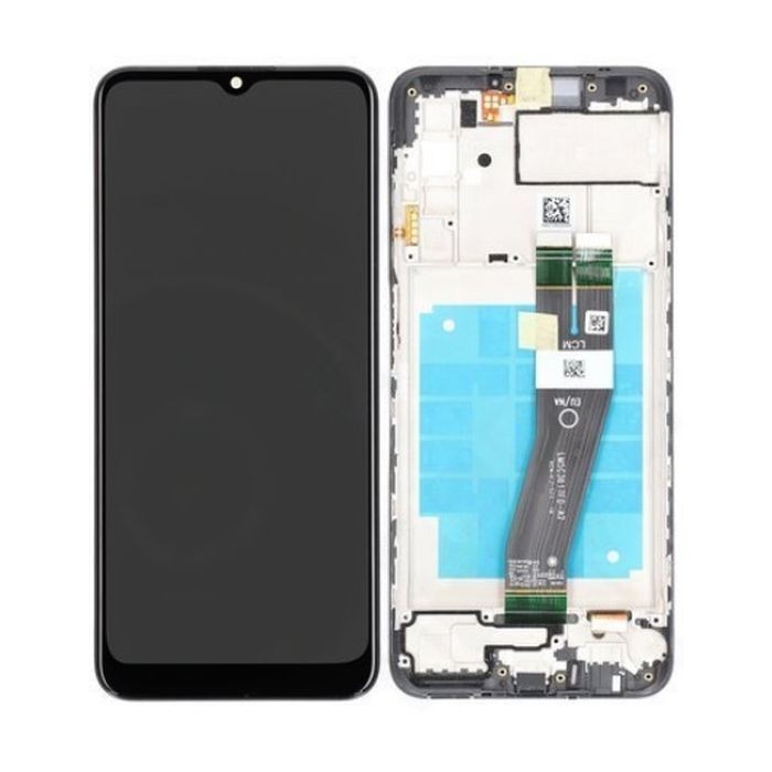 LCD ekranas Samsung A037G A03s 2021 (didelio formato Europos versija) su jutikliniu ekranu ir rėmeliu juodas originalus (service pack)