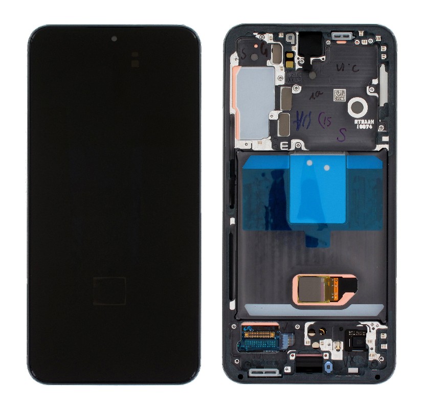 LCD ekranas Samsung S901 S22 5G su lietimo ekranu ir rėmeliu Graphite/pilkas originalus (paslaugų paketas)