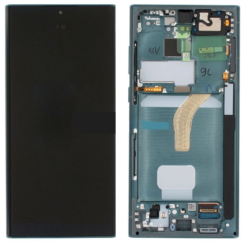 LCD ekranas Samsung S908 S22 Ultra su lietimo ekranu ir rėmeliu žalias originalus (paslaugų paketas)