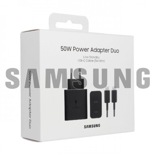 Įkroviklis Samsung EP-T5020XB juodas 50W (su pakuote) + Type-C laidas / 100% Originalus /