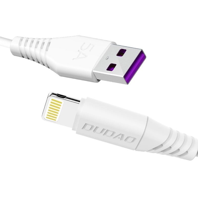 USB laidas Dudao lightning 2m (5A) baltas