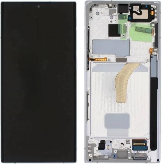 LCD ekranas Samsung S908 S22 Ultra su lietimo ekranu ir rėmeliu Phantom White originalus (paslaugų paketas)