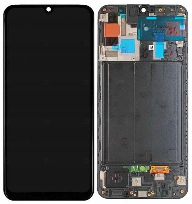 LCD экран Samsung A505 A50 2019 с тачскрином и рамкой чёрный OLED (реальный размер)