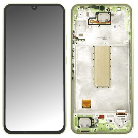 LCD ekranas Samsung A346 A34 5G 2023 su jutikliniu ekranu ir rėmeliu žalsvai geltonas originalus (serviso paketas)