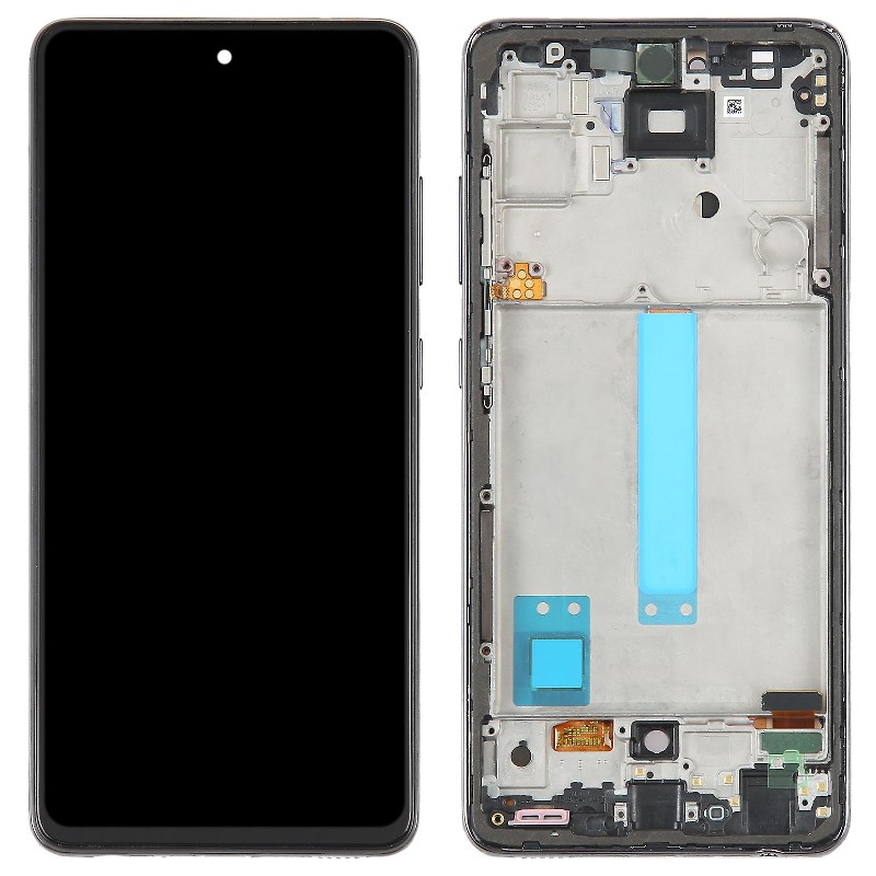 LCD ekranas Samsung A525/A526 A52 4G/5G 2021 su jutikliniu ekranu ir rėmeliu Awesome Black OLED (tikro dydžio)