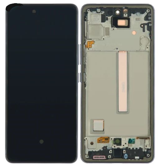 LCD ekranas Samsung A536 A53 5G 2022 su jutikliniu ekranu ir rėmu Awesome Black OLED (tikras dydis)