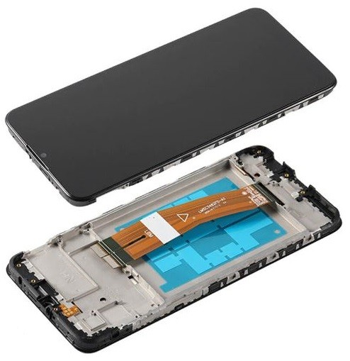 LCD ekranas Samsung A035G (A03 2022) su jutikliniu ekranu ir rėmeliu juodas originalus