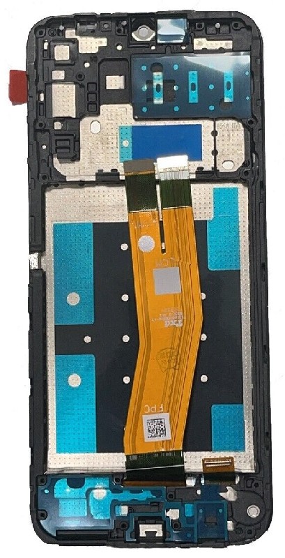 LCD ekranas Samsung A145 A14 4G 2023 su jutikliniu ekranu ir rėmeliu (Yellow flex) juodas originalus