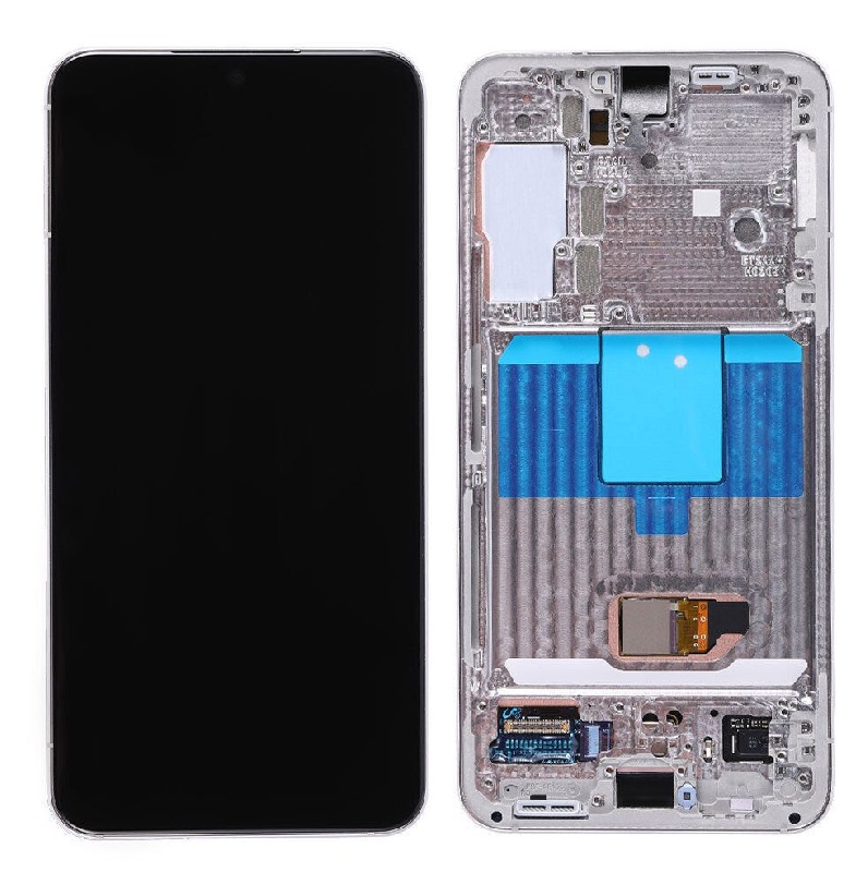 LCD ekranas Samsung S901 S22 5G su lietimo ekranu ir rėmeliu White/Cream/Sky Blue originalus (paslaugų paketas)