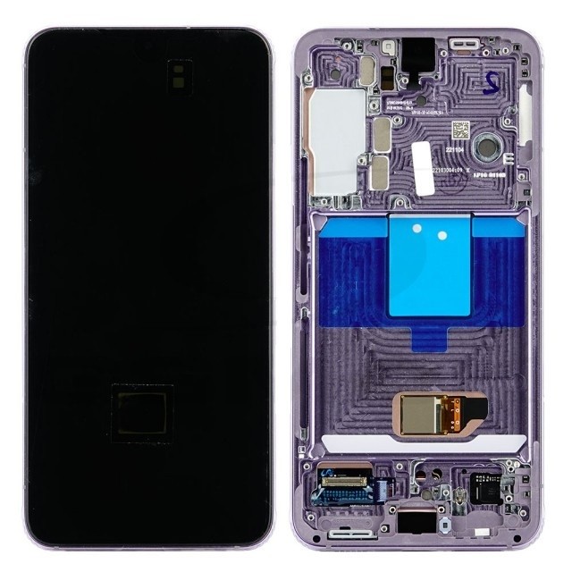 LCD ekranas Samsung S901 S22 5G su jutikliniu ekranu ir rėmeliu violetinis originalus (service pack)
