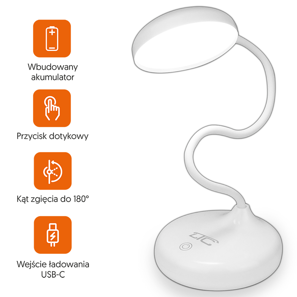 Belaidė LED stalinė lempa 6W 3000/4500/6000K jutiklinis valdymas 3000mAh balta LTC