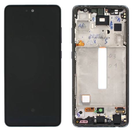 LCD ekranas Samsung A528 A52S 2021 su jutikliniu ekranu ir rėmeliu Awesome Black OLED (tikro dydžio)