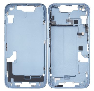 Средняя рамка iPhone 14 синий с боковыми кнопками Оригинал (б/у Grade A)