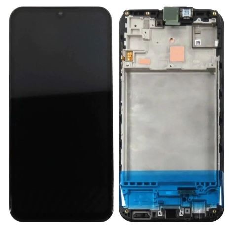 LCD ekranas Samsung M156 M15 5G su jutikliniu ekranu ir rėmeliu juodas originalus (service pack)