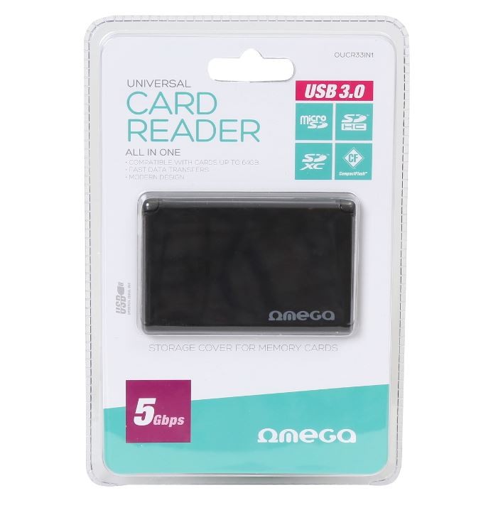Kortelių skaitytuvas Omega (OUCR33IN1) (microSDHC,SDHC,SDXC USB 3.0) juodas